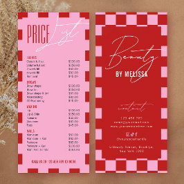 Retro Pink Checkered Hair Makeup Salon Price List Reclamekaart