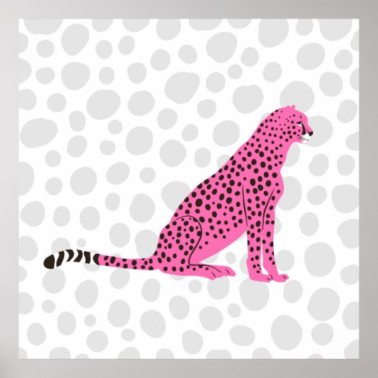 Retro Pink Cheetah Wild Cat Portret Art Poster (Voorkant)