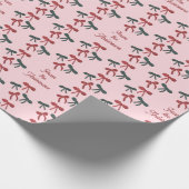 Retro Pink Christmas Bows Personalized Coquette Cadeaupapier (Hoek)