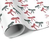 Retro Pink Christmas Bows Personalized Coquette Cadeaupapier (Rol Hoek)