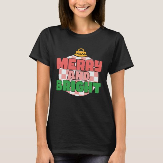 Retro Pink Christmas Merry Beautiful Bright Xmas B T-shirt (Voorkant)