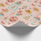 Retro Pink Christmas Wrapping Paper Roll Cadeaupapier (Hoek)