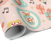 Retro Pink Christmas Wrapping Paper Roll Cadeaupapier (Rol Hoek)
