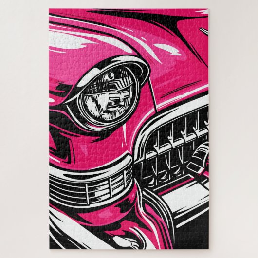 Retro Pink Classic Car Front Pop Art Illustration Legpuzzel (Verticaal)