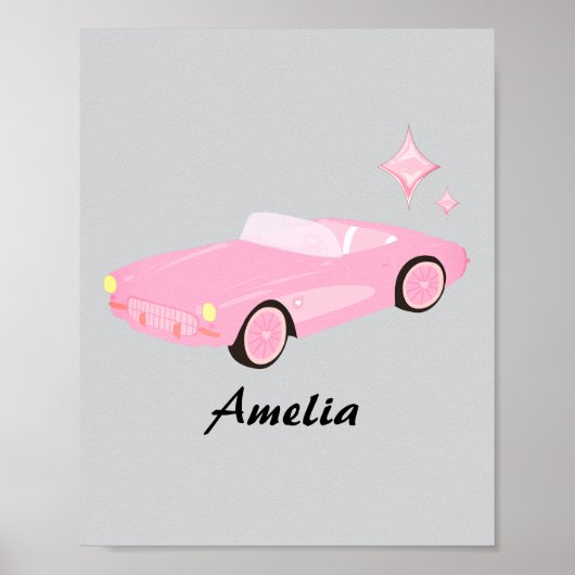 Retro Pink Convertible Child Name Poster (Voorkant)