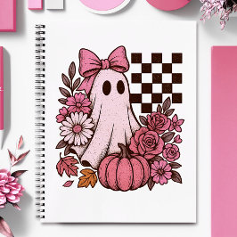 Retro Pink Coquette Ghost Girl with Bow Halloween Notitieboek