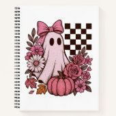 Retro Pink Coquette Ghost Girl with Bow Halloween Notitieboek (Voorkant)