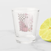 Retro Pink Coquette Ghost Girl with Bow Halloween Shot Glas (Achterkant)
