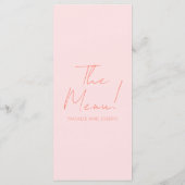 Retro Pink Coral Hand Written Pastel Wedding Menu (Achterkant)