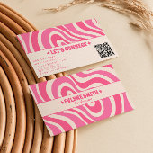 Retro Pink Cream QR Code 70s Boho Groovy Girly  Visitekaartje