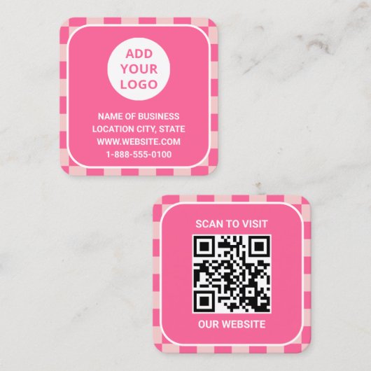 Retro Pink Custom Logo en QR-code Vierkante Visitekaartje (Voorkant / Achterkant)