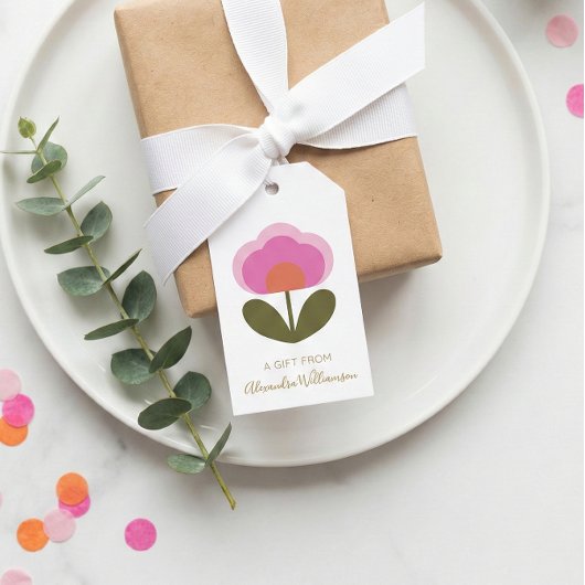 Retro Pink Cute Flower Personalized From Name Cadeaulabel