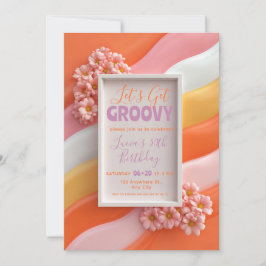 Retro Pink Daisy and Orange Gummy Waves Birthday Kaart