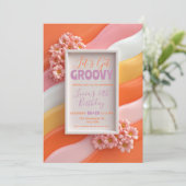 Retro Pink Daisy and Orange Gummy Waves Birthday Kaart (Staand voorkant)