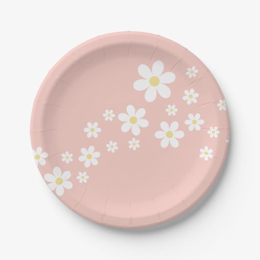 Retro Pink Daisy Birthday Papieren Bordje (Voorkant)