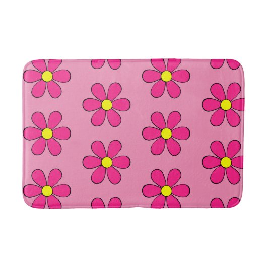 Retro Pink Daisy Cute Summer Bathroom Rug Bath Mat (Voorkant)