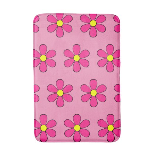 Retro Pink Daisy Cute Summer Bathroom Rug Bath Mat (Voorkant Verticaal)