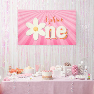Retro Pink Daisy First Birthday Spandoek