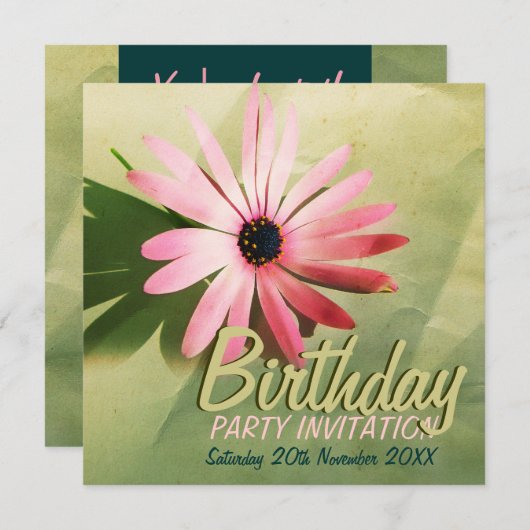 Retro Pink Daisy Flower Birthday Kaart (Voorkant / Achterkant)