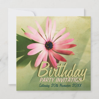 Retro Pink Daisy Flower Birthday Kaart