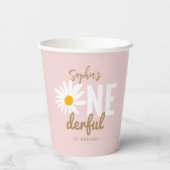 Retro Pink Daisy ONEderful 1st Birthday Party Papieren Bekers (Achterkant)