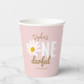 Retro Pink Daisy ONEderful 1st Birthday Party Papieren Bekers (Voorkant)