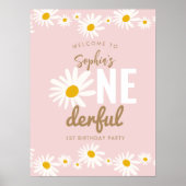 Retro Pink Daisy ONEderful 1st Birthday Party Poster (Voorkant)