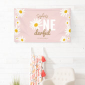 Retro Pink Daisy ONEderful 1st Birthday Party Spandoek (Insitu)