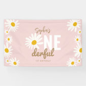 Retro Pink Daisy ONEderful 1st Birthday Party Spandoek (Horizontaal)