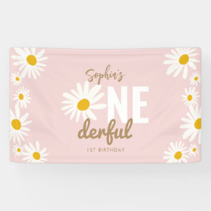 Retro Pink Daisy ONEderful 1st Birthday Party Spandoek