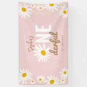 Retro Pink Daisy ONEderful 1st Birthday Party Spandoek (Verticaal)