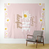 Retro Pink Daisy ONEderful 1st Birthday Party Wandkleed (In Situ (horizontaal))