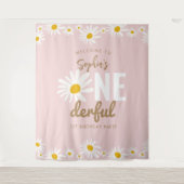 Retro Pink Daisy ONEderful 1st Birthday Party Wandkleed (Voorkant)
