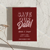 Retro Pink Deep Red Modern Boho Unique Wedding Save The Date