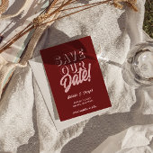 Retro Pink Deep Red Modern Unique Photo Wedding Save The Date