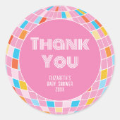 Retro Pink Disco Ball Meisje Baby shower Dank u Ronde Sticker (Voorkant)