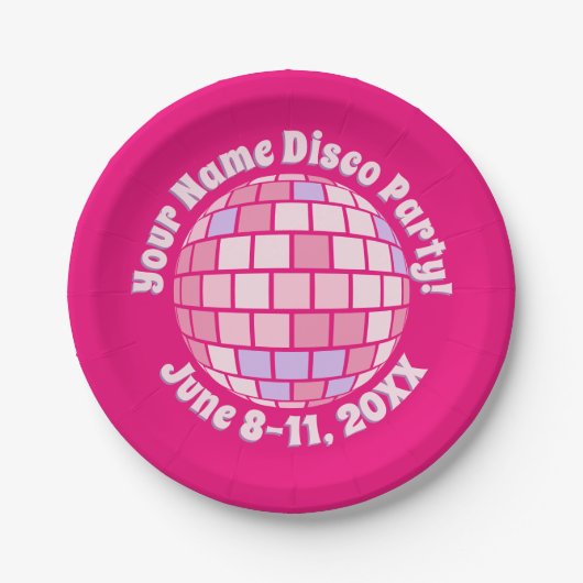 Retro Pink Disco Ball PERSONALIZED Papieren Bordje (Voorkant)