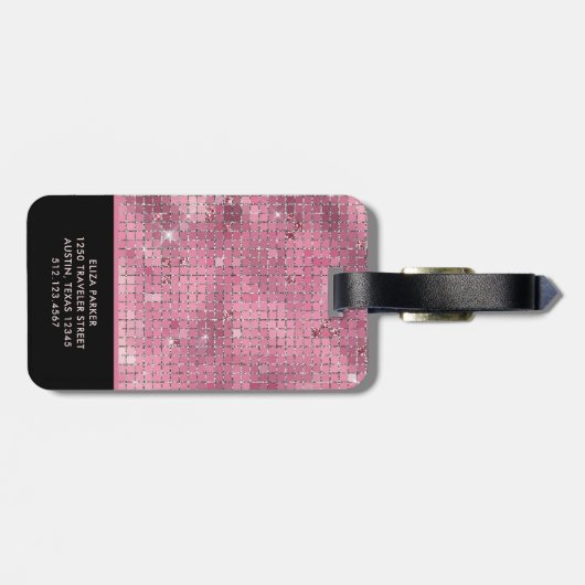 Retro Pink Disco Mirror | Monogram Bagagelabel (Achterkant horizontaal)