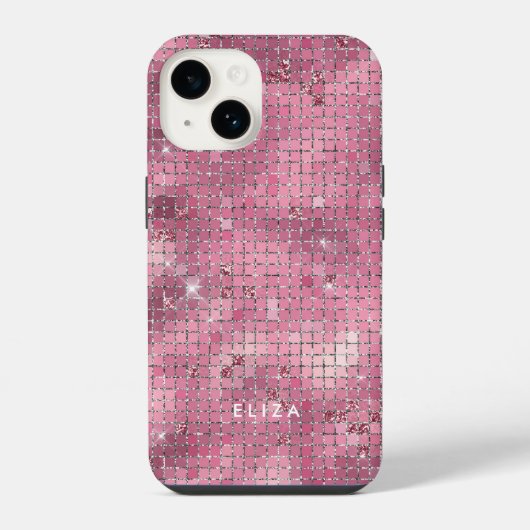 Retro Pink Disco Mirror | Monogram iPhone Hoesje (Achterkant)