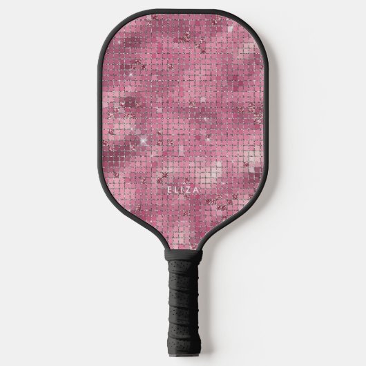 Retro Pink Disco Mirror | Monogram Pickleball Paddle (Voorkant)