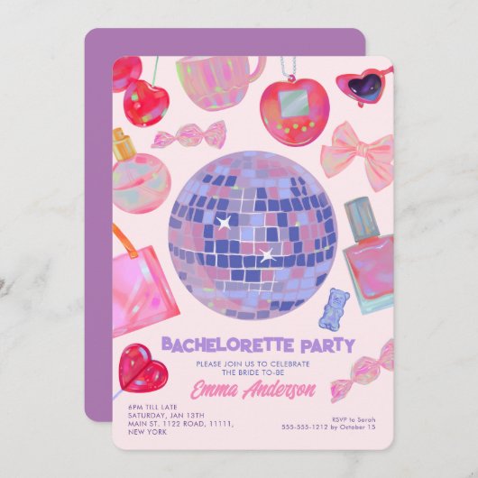 Retro Pink Disco yk2 esthetisch vrijgezellenfeest Kaart (Voorkant / Achterkant)