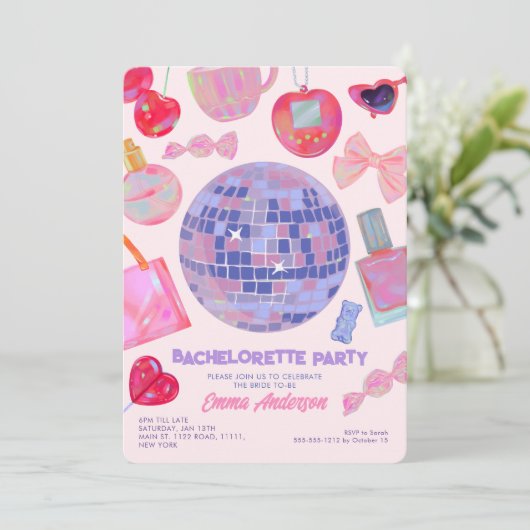 Retro Pink Disco yk2 esthetisch vrijgezellenfeest Kaart (Staand voorkant)