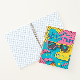 Retro Pink en Blue 90's Vibes Personalized Notitieboek