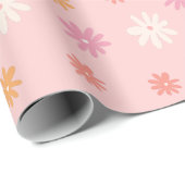 Retro Pink en Oranje Daisy Floral Cadeaupapier (Rol Hoek)