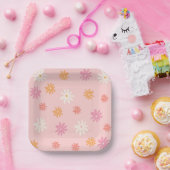 Retro Pink en Oranje Daisy Papieren Bordje (Feest)