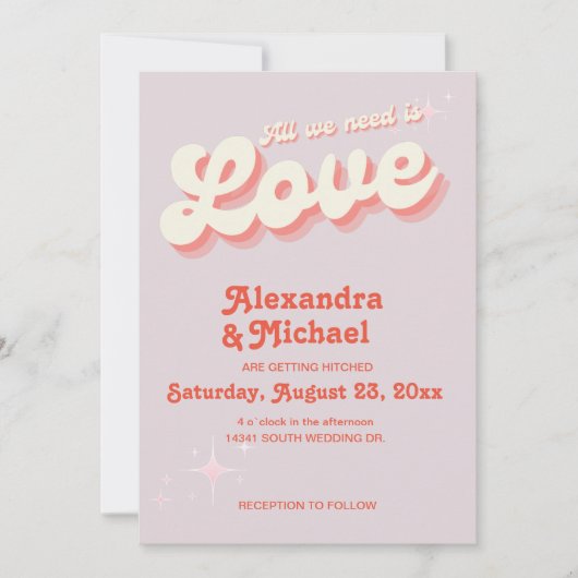 Retro Pink en Oranje uitnodiging tot weddenschappe (Voorkant)