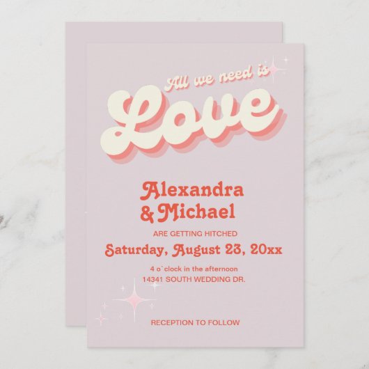 Retro Pink en Oranje uitnodiging tot weddenschappe (Voorkant / Achterkant)