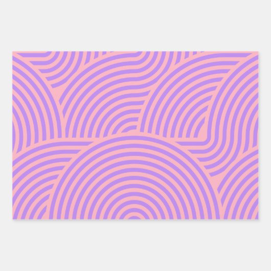 Retro Pink en Paarse Groovy Lines Patroon Inpakpapier Vel (Voorkant 3)