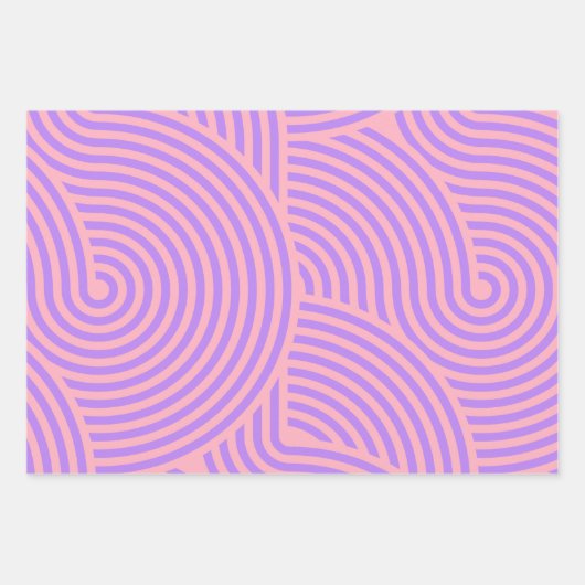 Retro Pink en Paarse Groovy Lines Patroon Inpakpapier Vel (Voorkant)