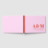 Retro Pink en Red Bold Monogram Seventies Weddensc Gastenboek (Volledig)